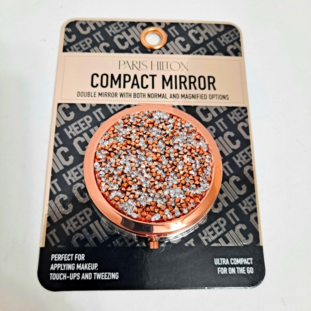 Paris Hilton Rose Gold and Silver Crystal Compact Mirror